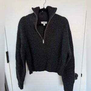 COS Women's Charcoal Ribbed Quarter Zip Wool Sweater